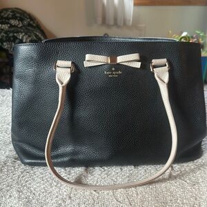 Kate Spade Black and Cream Structured Tote with Silver Accents